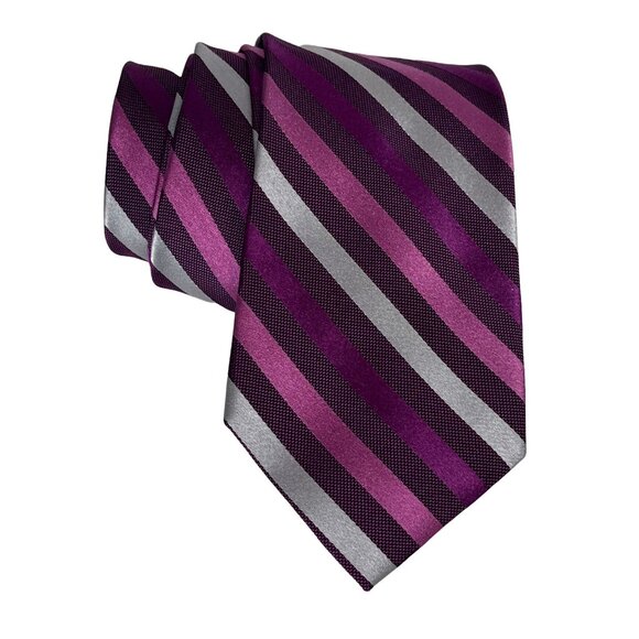 Michael Kors Men’s Silk Necktie Purple Gray Stripe - Picture 1 of 9